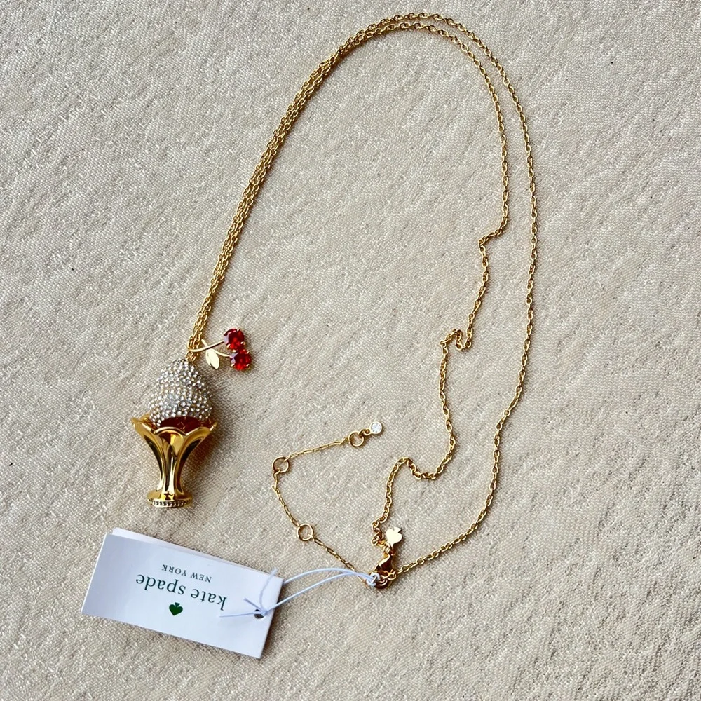 KATE SPADE Cherry ice cream long pendant necklace in gold